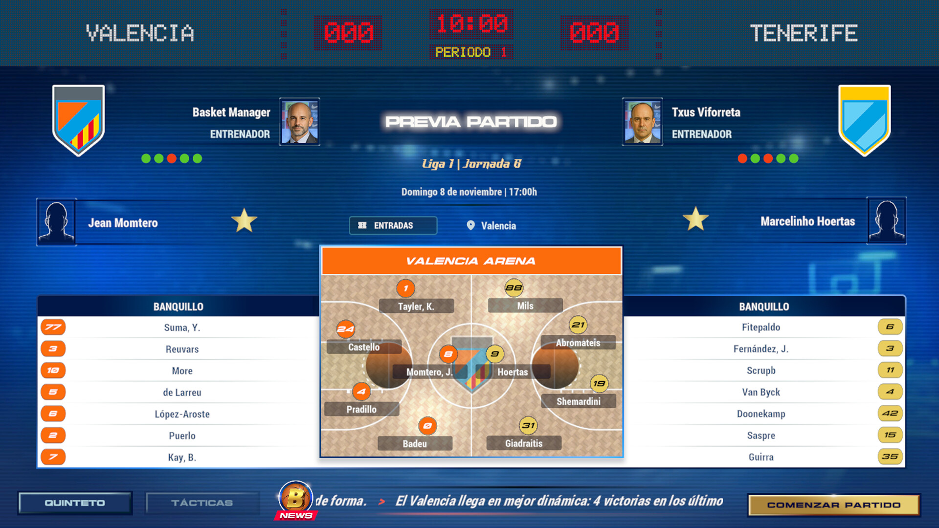 Previa de partido en Basket Manager