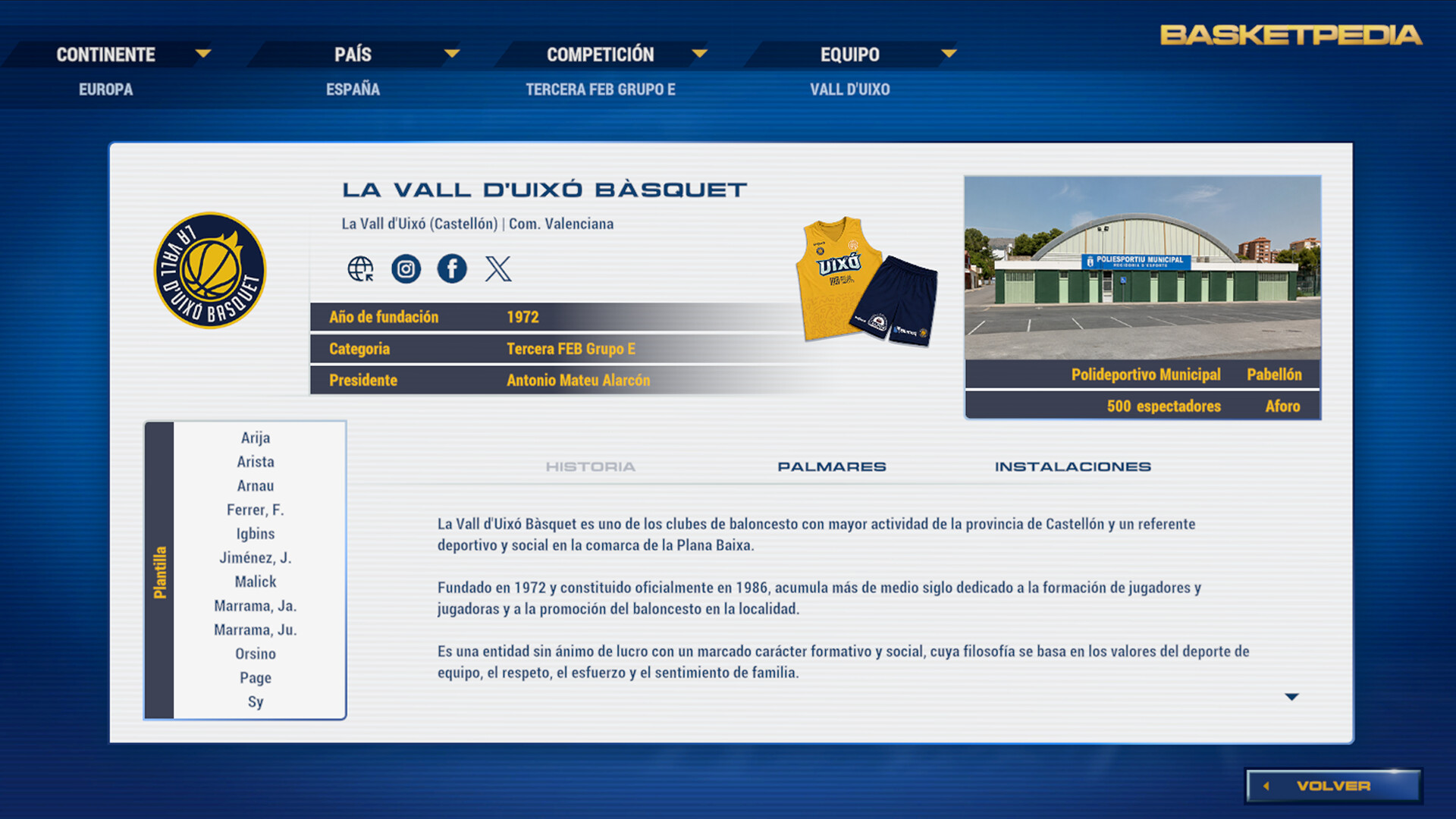 Basketpedia: fichas de clubes